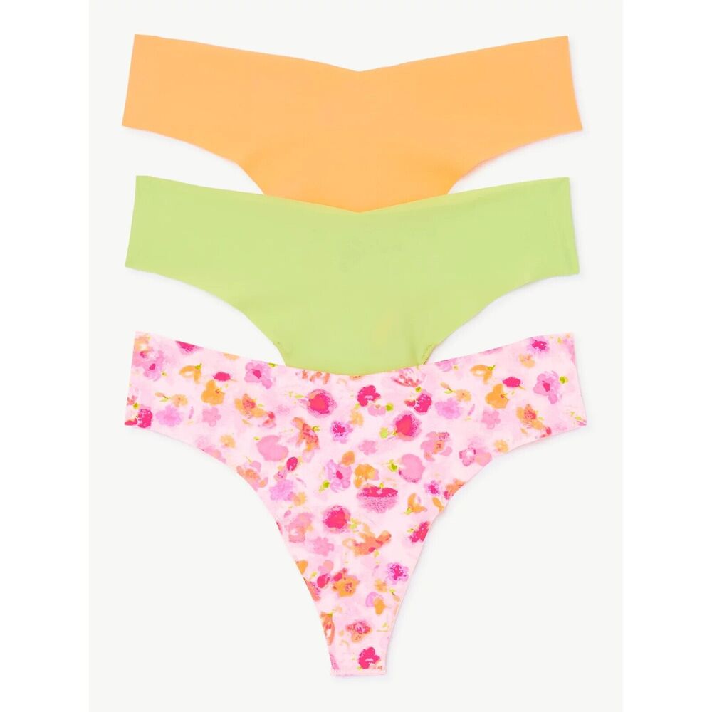3 Pairs Joyspun Freecut Thongs Panties Floral‎ Lime Peach Size Medium 8-10